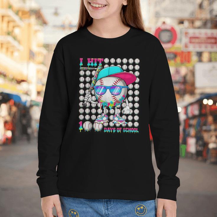 100 Days Of School Baseball Drip Ice Cream Boys Kids Youth Long Sleeve Tee