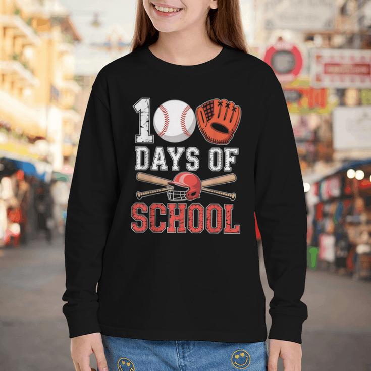 100 Days Of School Baseball Player Teacher Student Youth Long Sleeve Tee