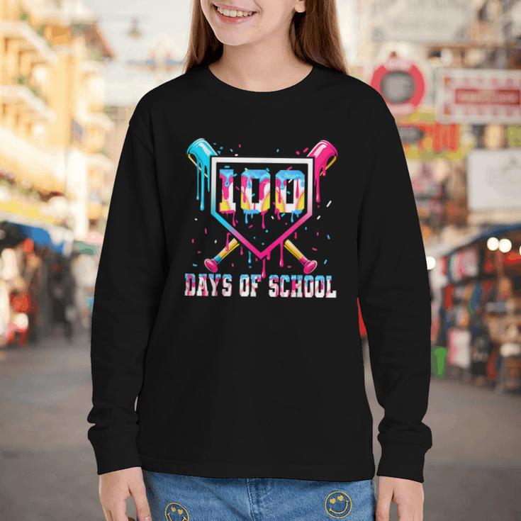100 Days Of School Boy Kids Baseball Ice Cream Drip Teacher Youth Long Sleeve Tee 100 Days Of School Boy Kids Baseball Ice Cream Drip Teacher Youth Long Sleeve Tee