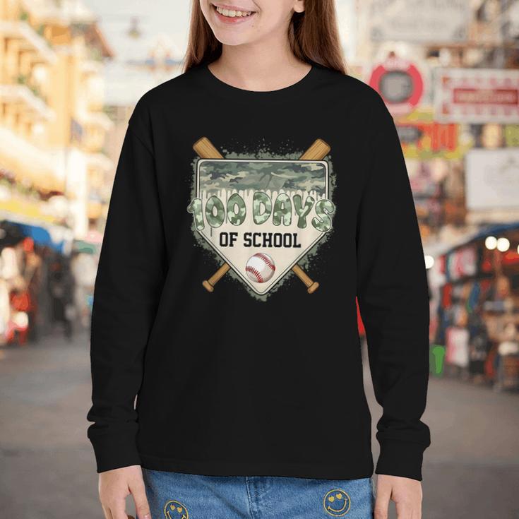 100 Days Of School Home Plate Camo Baseball Dripping Boys Youth Long Sleeve Tee 100 Days Of School Home Plate Camo Baseball Dripping Boys Youth Long Sleeve Tee