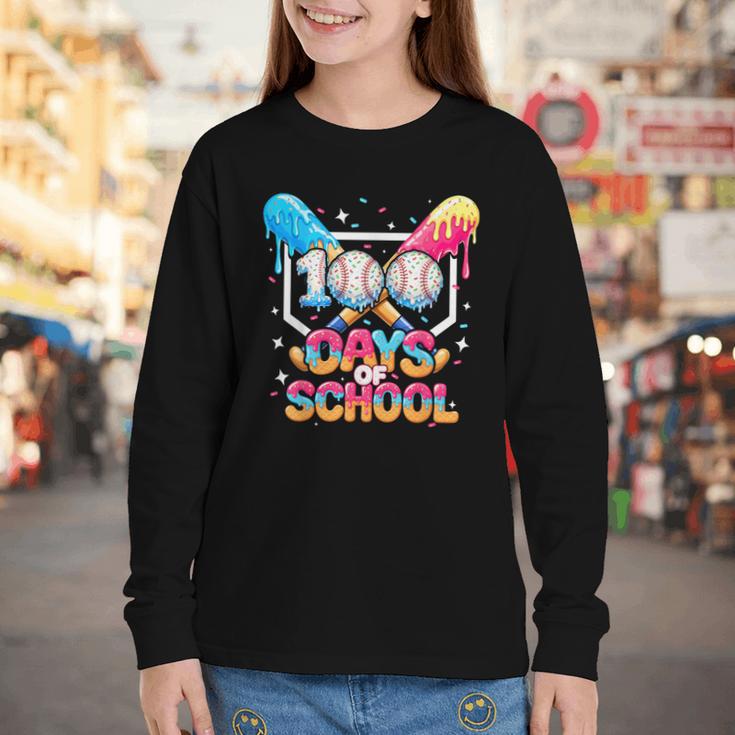 100 Days Of School Ice Cream Baseball Player For Kids Boys Youth Long Sleeve Tee 100 Days Of School Ice Cream Baseball Player For Kids Boys Youth Long Sleeve Tee