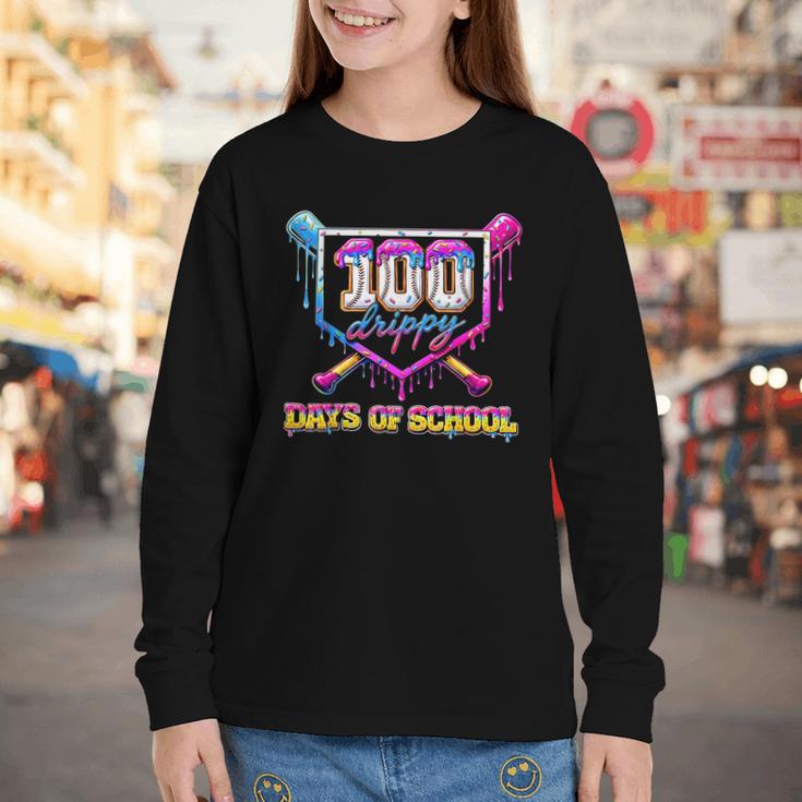 100 Drippy Days Of School Baseball For Boy Kids Youth Long Sleeve Tee