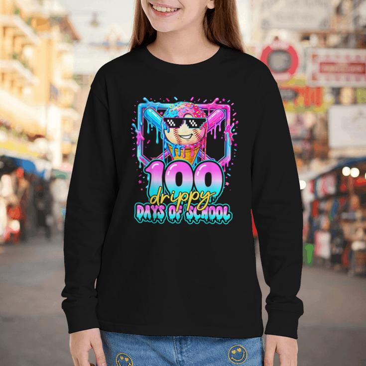 100 Drippy Days Of School Baseball Ice Cream 100th Day Boys Youth Long Sleeve Tee 100 Drippy Days Of School Baseball Ice Cream 100th Day Boys Youth Long Sleeve Tee