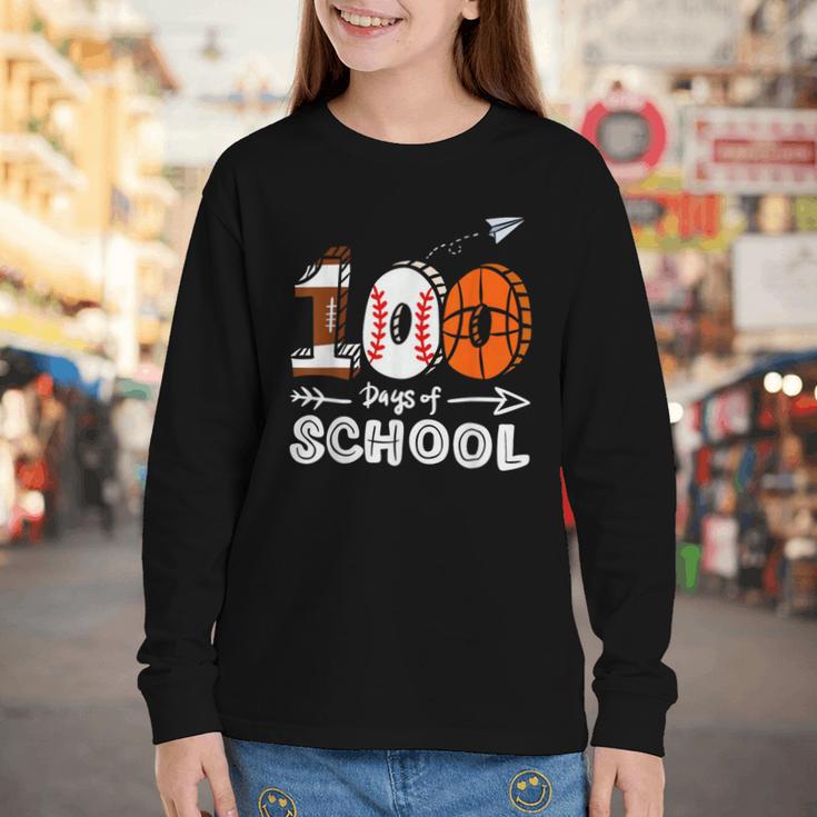 100th Day Of School Basketball Baseball Football Kids Boys Youth Long Sleeve Tee