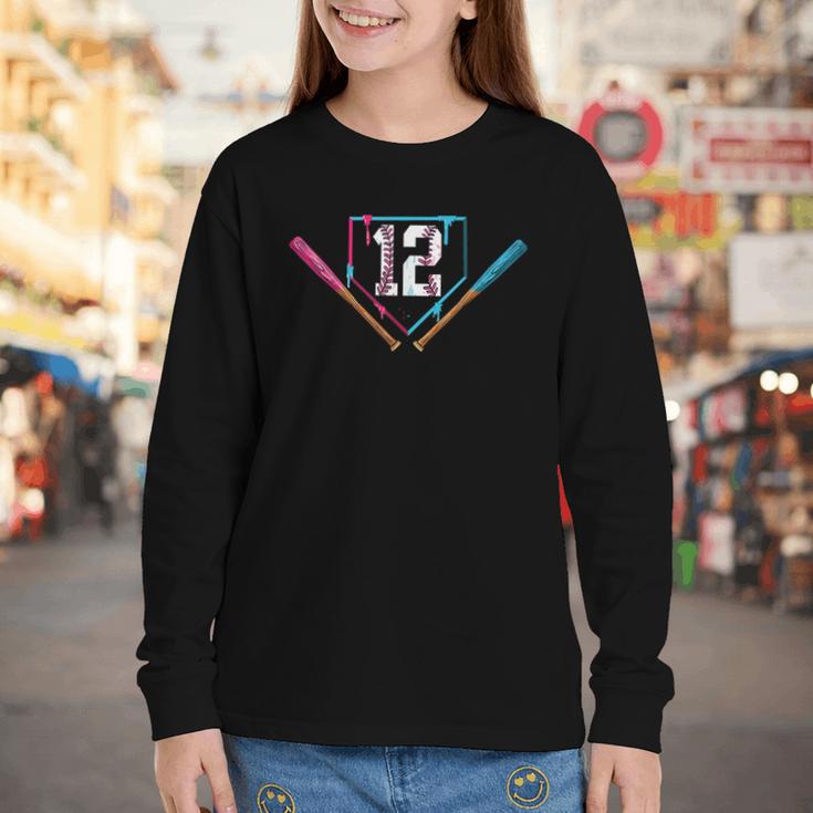12th Birthday Baseball Ice Cream Drip 12 Years Old Boy Kids Youth Long Sleeve Tee