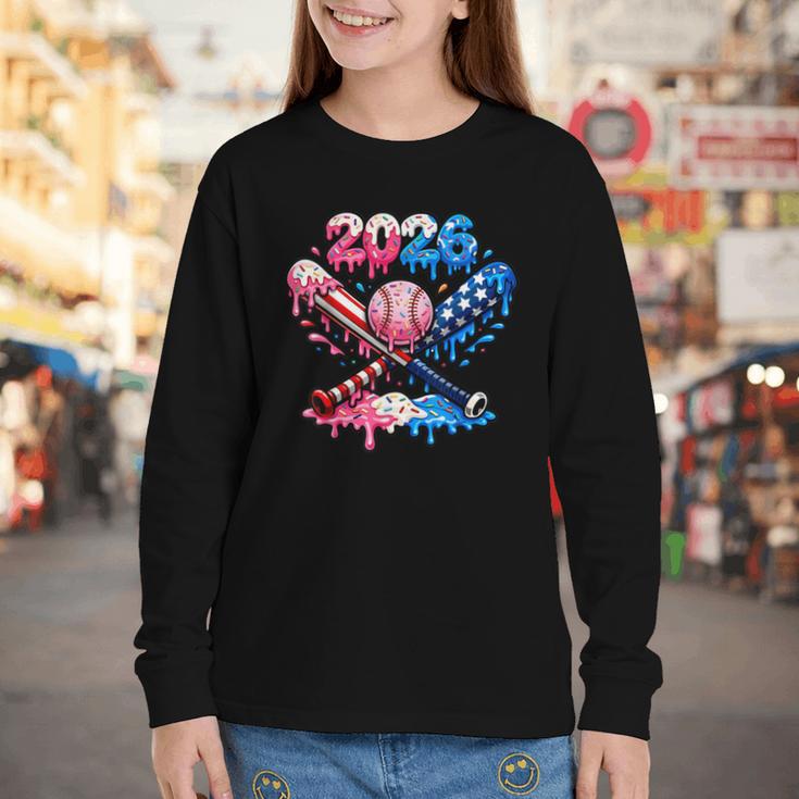 2026 American Flag Baseball Ice Cream Drip Bats Boys Youth Long Sleeve Tee 2026 American Flag Baseball Ice Cream Drip Bats Boys Youth Long Sleeve Tee