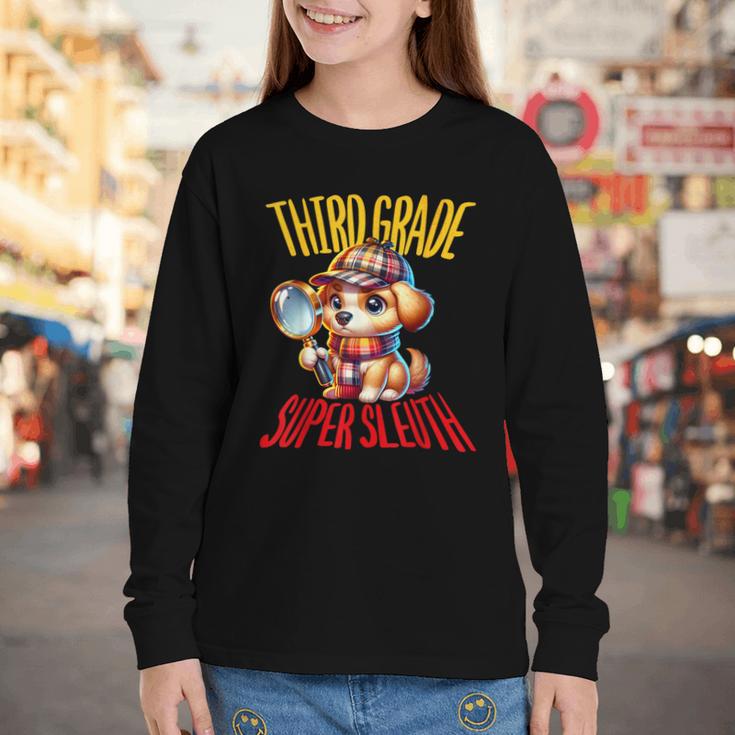 3rd Grade Super Sleuth Dog Detective Back To School Kids Youth Long Sleeve Tee