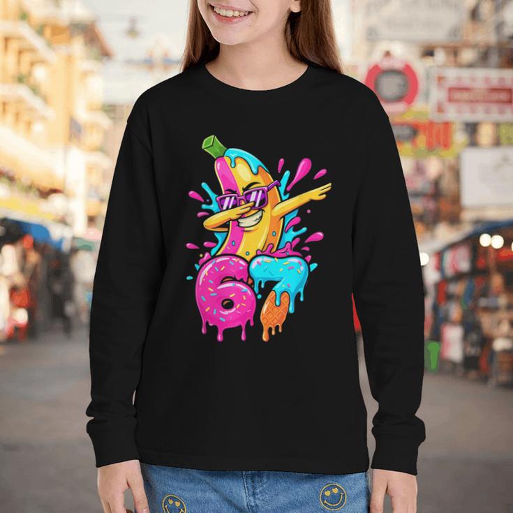 67 Baseball Dabbing Banana 6 7 Dripping Ice Cream Meme Youth Long Sleeve Tee