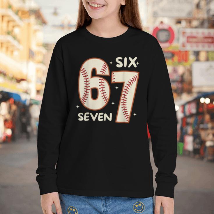 67 Baseball Six Seven 6 7 Meme Kids 67 Teen Boys 6-7 Youth Long Sleeve Tee