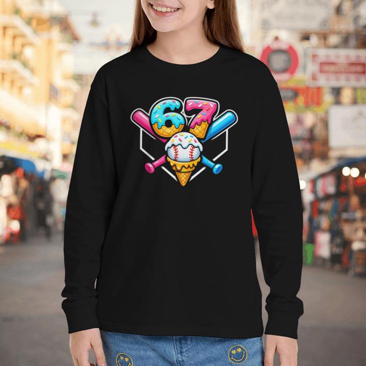 67 Ice Cream Drip Baseball Meme Six Seven Gen Alpha Slang Youth Long Sleeve Tee 67 Ice Cream Drip Baseball Meme Six Seven Gen Alpha Slang Youth Long Sleeve Tee