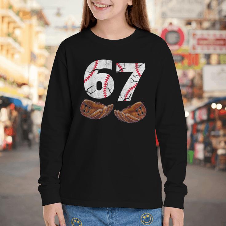 67 Trend Baseball Six Seven Number For Boys Men Youth Long Sleeve Tee 67 Trend Baseball Six Seven Number For Boys Men Youth Long Sleeve Tee