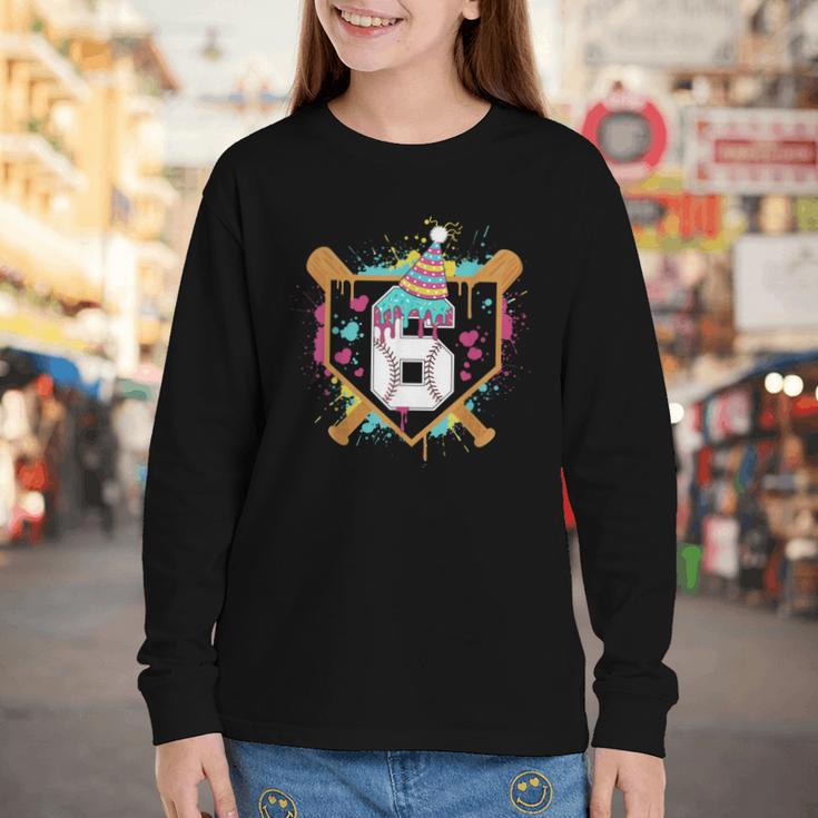 6th Birthday Baseball Drip Number 6 Year Old Birthday Boy Youth Long Sleeve Tee 6th Birthday Baseball Drip Number 6 Year Old Birthday Boy Youth Long Sleeve Tee