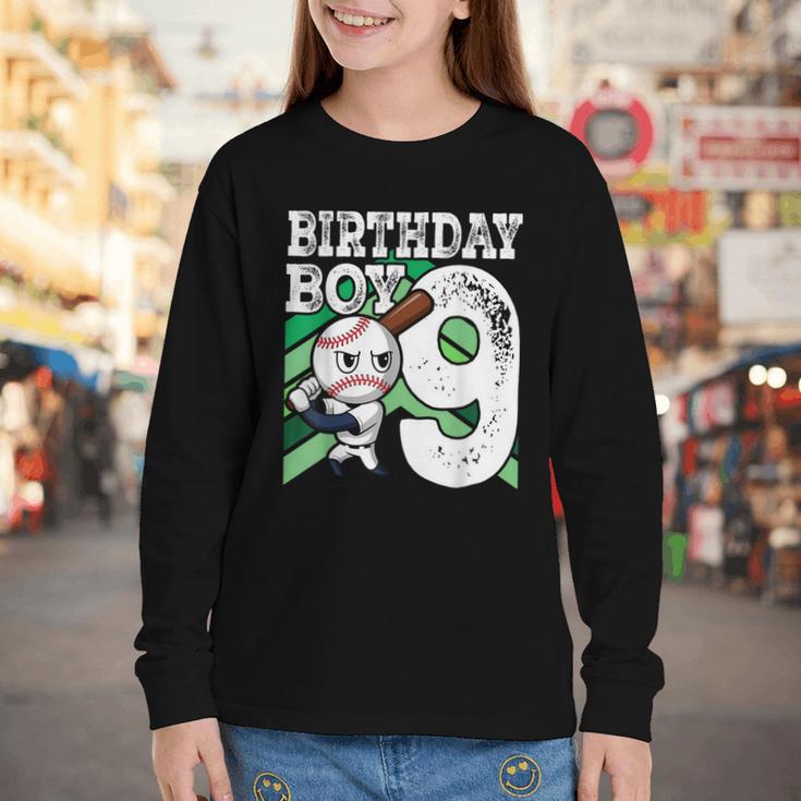9th Birthday Baseball Birthday Party 9th Birthday Boy Youth Long Sleeve Tee