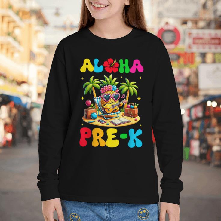 Aloha Pre-K Pineapple Hawaii Back To School Kids Girls Youth Long Sleeve Tee