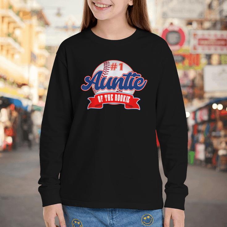 Auntie Rookie Of Year 1st Birthday Baseball Theme Matching Youth Long Sleeve Tee