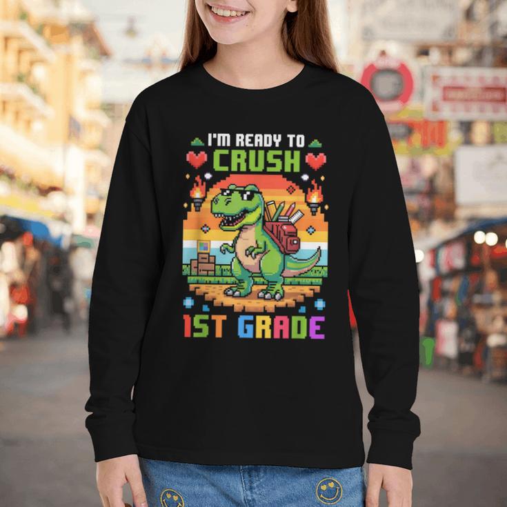 Back To School 1St Grade Boys I'm Ready To Crush Dinosaur Youth Long Sleeve Tee Back To School 1St Grade Boys I'm Ready To Crush Dinosaur Youth Long Sleeve Tee