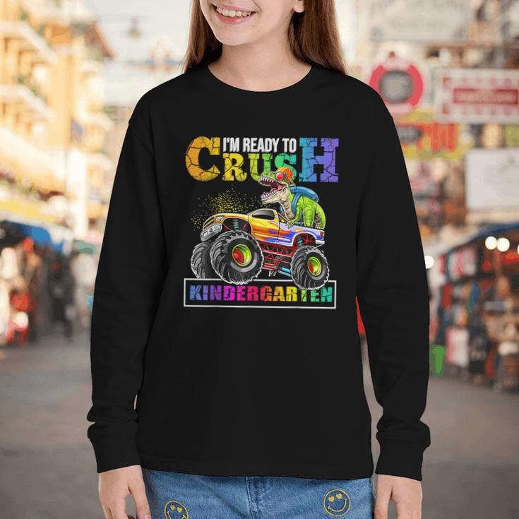 Back To School Boy Dinosaur I'm Ready To Crush Kindergarten Youth Long Sleeve Tee Back To School Boy Dinosaur I'm Ready To Crush Kindergarten Youth Long Sleeve Tee