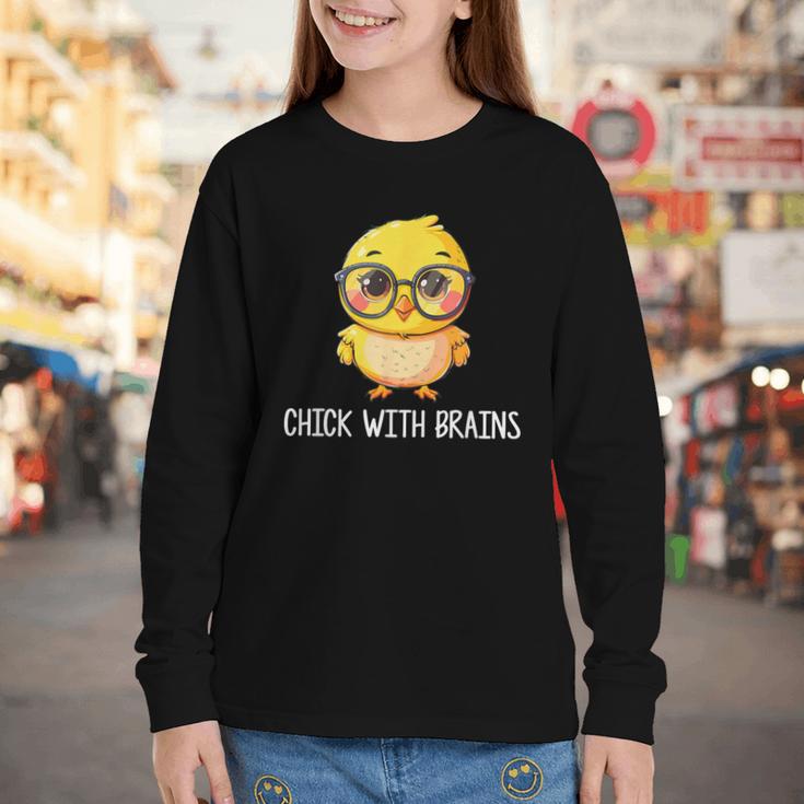 Back To School Chick With Brains Smart Intelligent Girls Youth Long Sleeve Tee Back To School Chick With Brains Smart Intelligent Girls Youth Long Sleeve Tee
