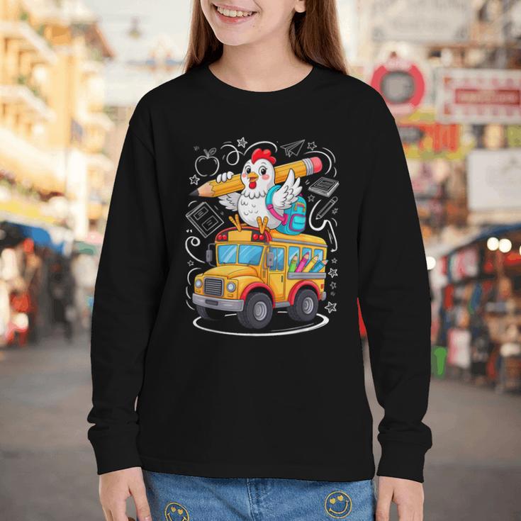 Back To School Chicken School Bus 100 Days Of School Youth Long Sleeve Tee Back To School Chicken School Bus 100 Days Of School Youth Long Sleeve Tee