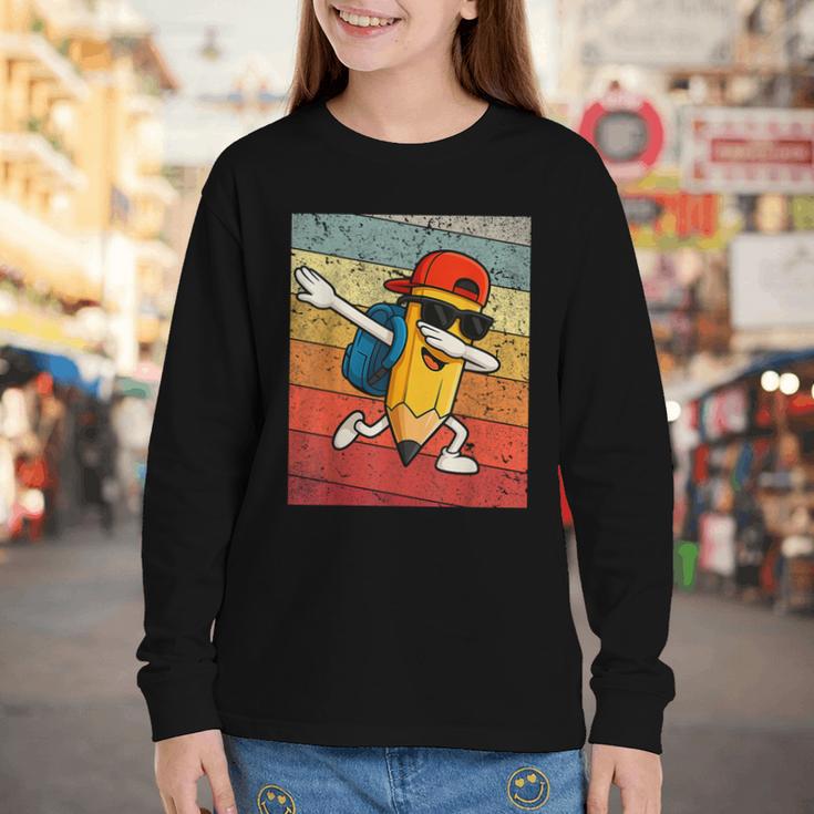 Back To School Dabbing Pencil First Day Boys Kids Youth Long Sleeve Tee