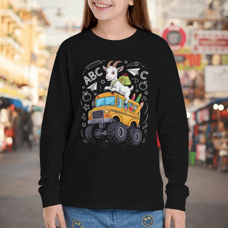 Back To School Goat School Bus 100 Days Of School Youth Long Sleeve Tee Back To School Goat School Bus 100 Days Of School Youth Long Sleeve Tee