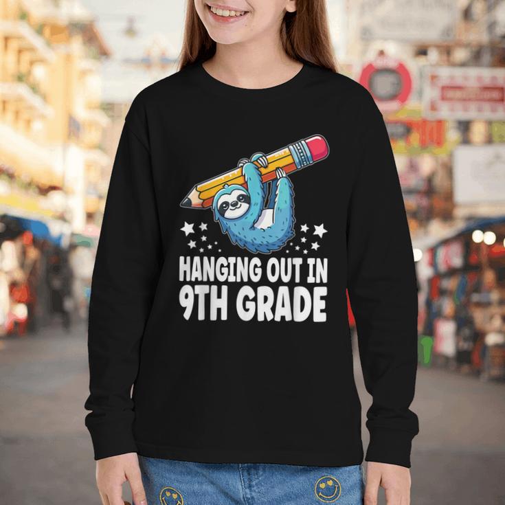 Back To School Ninth Grade Sloth Hanging Out In 9th Grade Youth Long Sleeve Tee