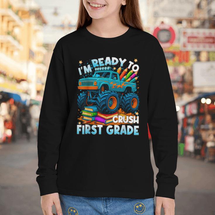 Back To School Ready To Crush 1st Grade Monster Truck Boys Youth Long Sleeve Tee