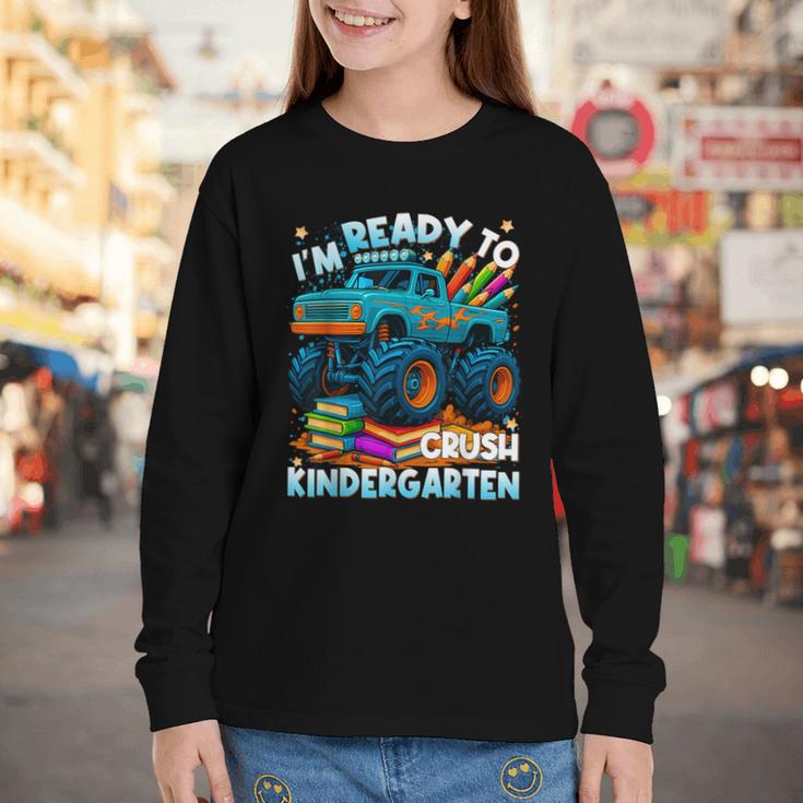 Back To School Ready To Crush Kindergarten Monster Truck Boy Youth Long Sleeve Tee Back To School Ready To Crush Kindergarten Monster Truck Boy Youth Long Sleeve Tee