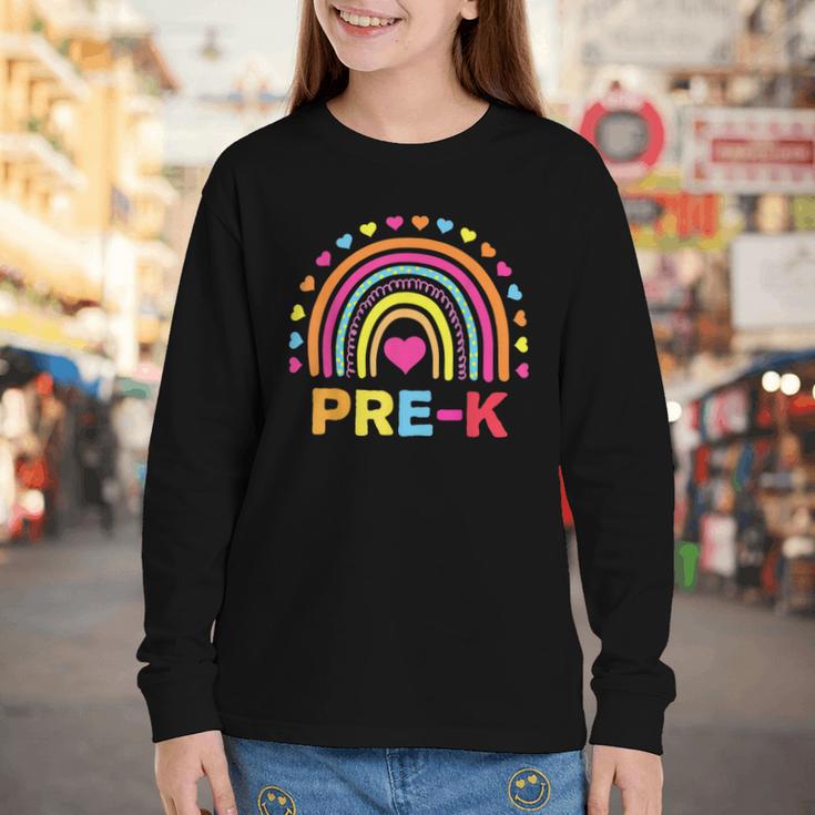 Back To School Shirt Rainbow Happy First Day Of Pre-K Youth Long Sleeve Tee Back To School Shirt Rainbow Happy First Day Of Pre-K Youth Long Sleeve Tee
