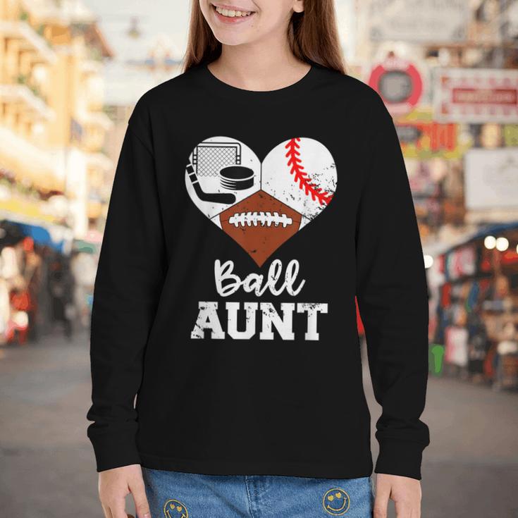 Ball Aunt Heart Football Baseball Hockey Game Day Youth Long Sleeve Tee