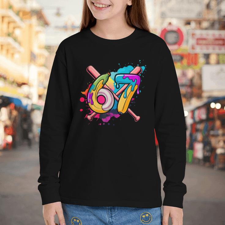 Banana Baseball 67 Ice Cream Drip Meme Youth Long Sleeve Tee