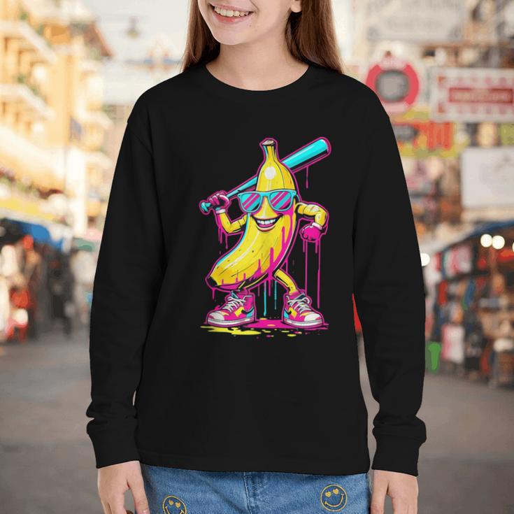 Banana With Baseball Bat Street Baseball Drip Youth Long Sleeve Tee Banana With Baseball Bat Street Baseball Drip Youth Long Sleeve Tee