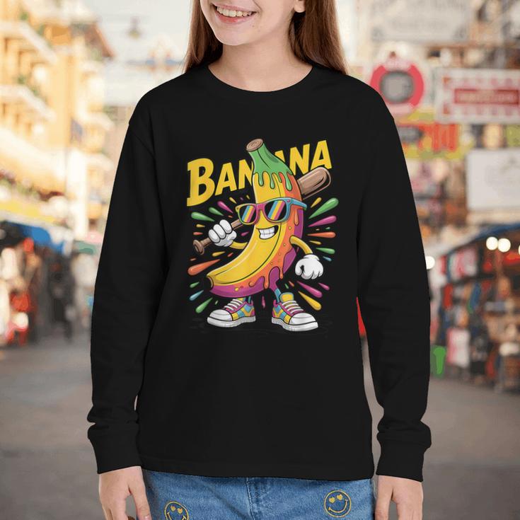 Banana Baseball Cartoon Cool Sports Kids Teens Youth Long Sleeve Tee Banana Baseball Cartoon Cool Sports Kids Teens Youth Long Sleeve Tee