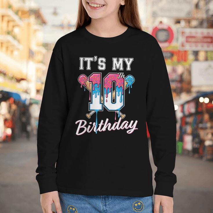 Baseball 10 Year Old Ice Cream Drip 10th Birthday Boys Youth Long Sleeve Tee Baseball 10 Year Old Ice Cream Drip 10th Birthday Boys Youth Long Sleeve Tee
