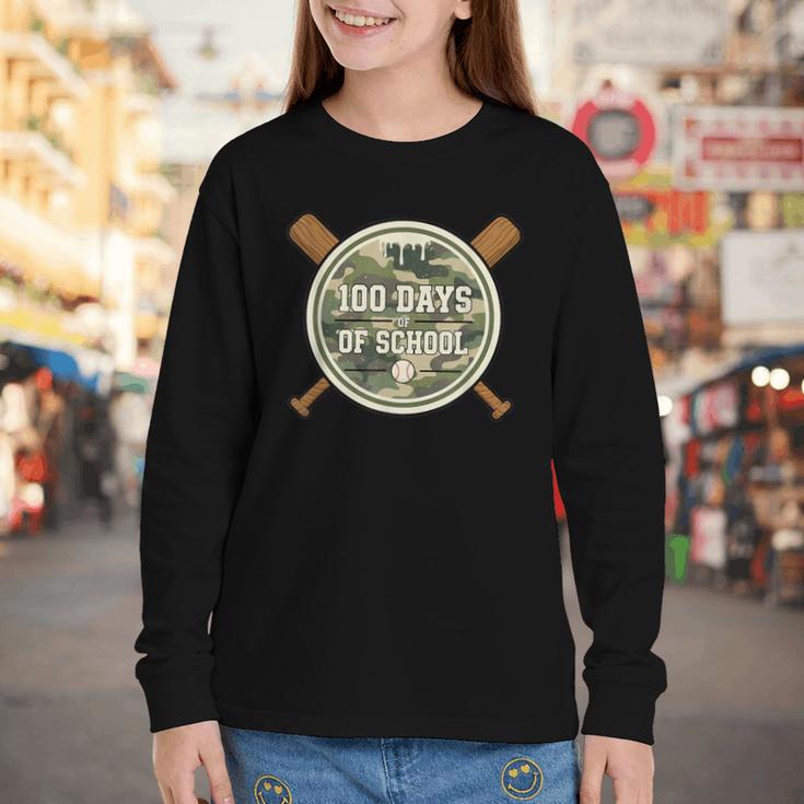 Baseball 100th Day Of School Camouflage Youth Long Sleeve Tee