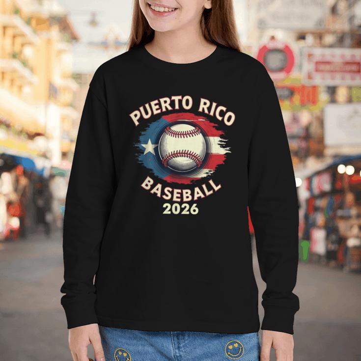 Baseball 2026 Puerto Rico Island Pride Sports Theme Youth Long Sleeve Tee