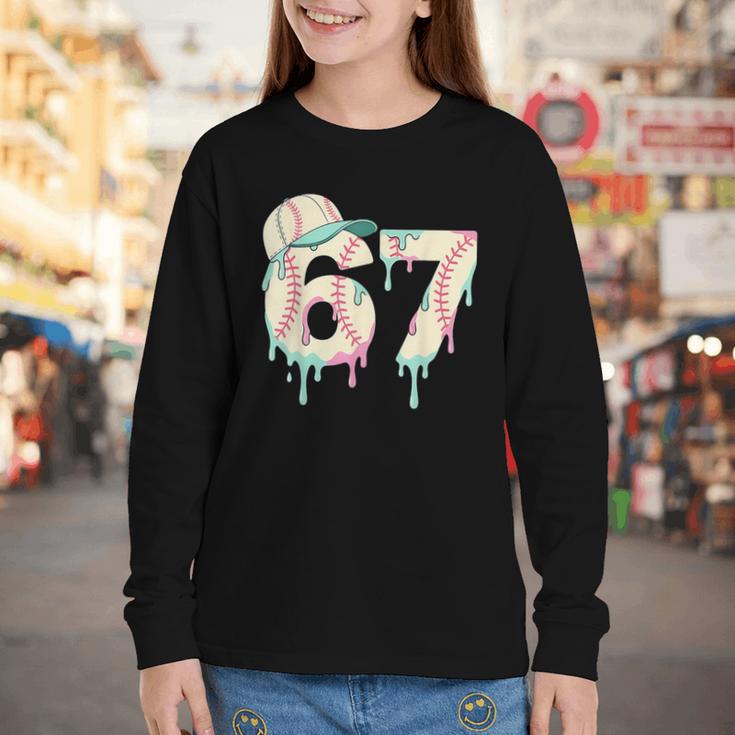 Baseball 67 Drip Six Seven Baseball Dripping Boys Kids Youth Long Sleeve Tee