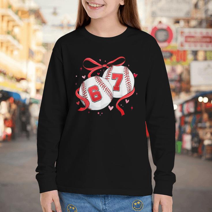 Baseball 67 Six Seven Gen Alpha Meme Valentine's Day Youth Long Sleeve Tee