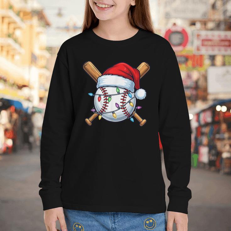 Baseball Christmas Lights Santa Christmas Baseball Player Youth Long Sleeve Tee Baseball Christmas Lights Santa Christmas Baseball Player Youth Long Sleeve Tee