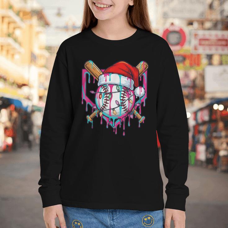 Baseball Christmas Santa Hat Baseball Christmas Drip Youth Long Sleeve Tee Baseball Christmas Santa Hat Baseball Christmas Drip Youth Long Sleeve Tee