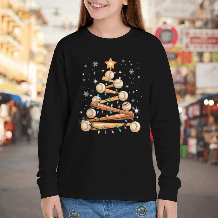 Baseball Christmas Tree Light Xmas Baseball Youth Long Sleeve Tee