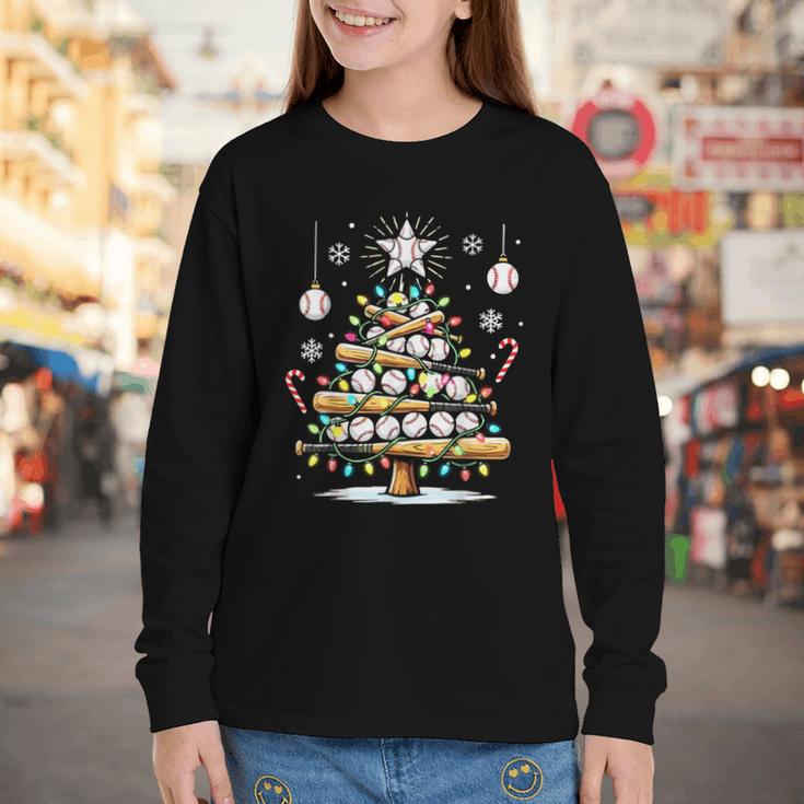 Baseball Christmas Tree Lights Youth Long Sleeve Tee Baseball Christmas Tree Lights Youth Long Sleeve Tee
