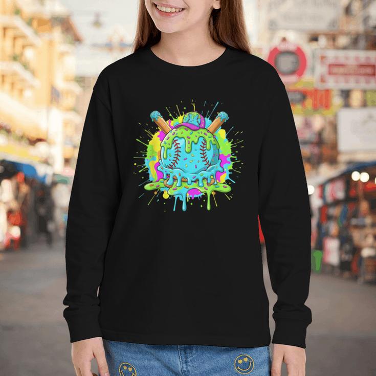 Baseball Drip For Boys Ice Cream Drip Youth Boys Baseball Youth Long Sleeve Tee