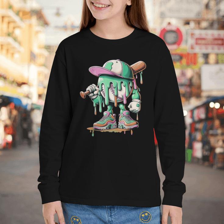 Baseball Drip For Boys Ice Cream Drip Baseball Youth Long Sleeve Tee