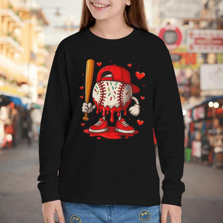 Baseball Drip Ice Cream Apparel Boys Kids Valentines Day Youth Long Sleeve Tee