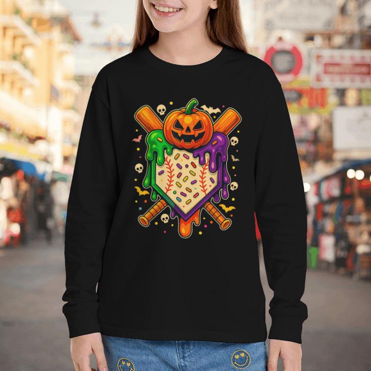 Baseball Drip Ice Cream Drip Halloween Baseball Lovers Youth Long Sleeve Tee