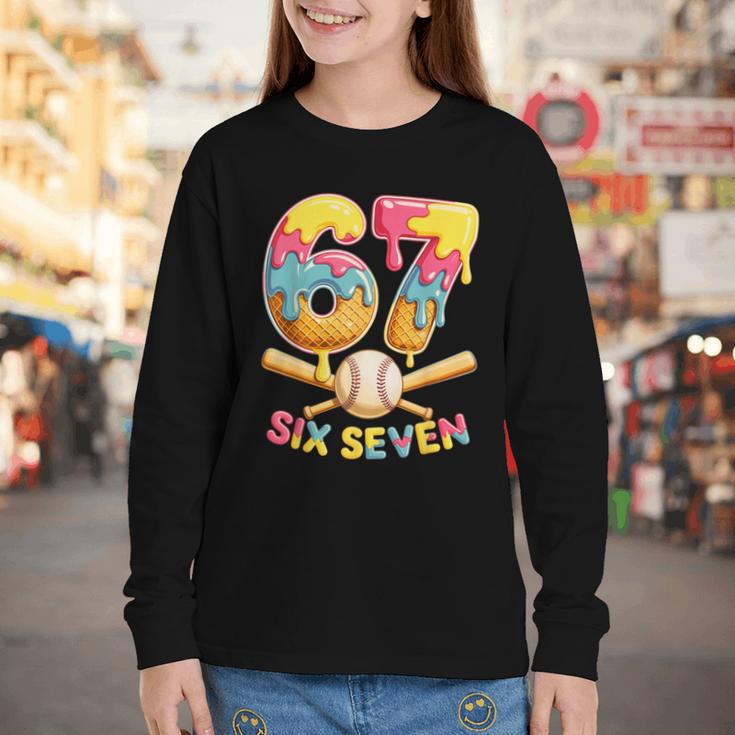 Baseball Drip Ice Cream Number 67 Player Lifestyle Youth Long Sleeve Tee