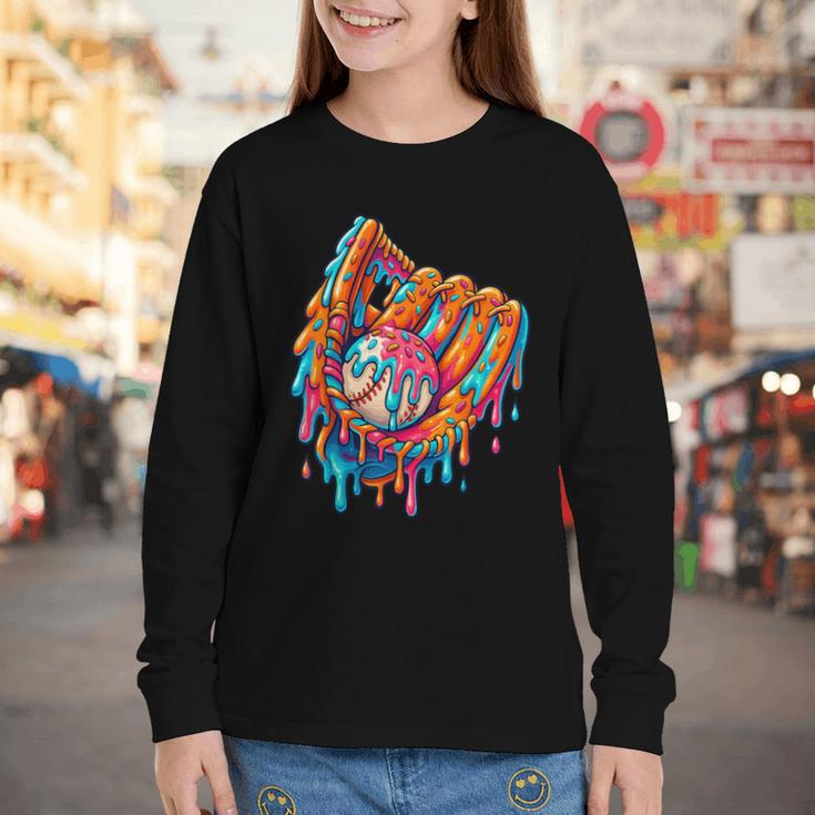 Baseball Drip Ice Cream Sprinkles Baseball Glove For Boys Youth Long Sleeve Tee Baseball Drip Ice Cream Sprinkles Baseball Glove For Boys Youth Long Sleeve Tee