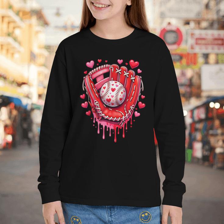 Baseball Drip Ice Cream Sprinkles Valentines Day Baseball Youth Long Sleeve Tee