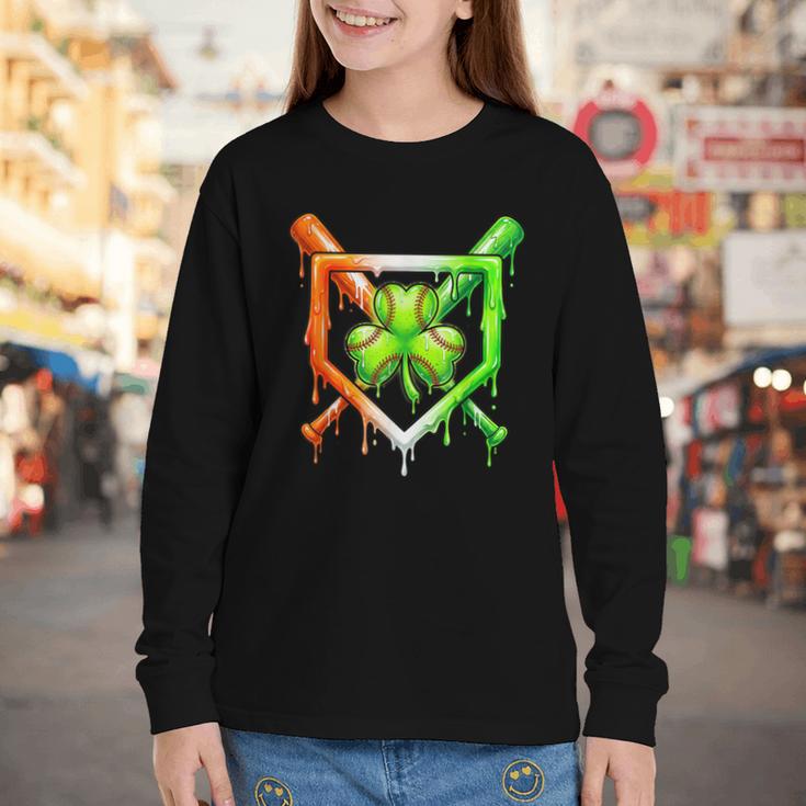 Baseball Drip Ice Cream St Patricks Day Shamrock Youth Long Sleeve Tee Baseball Drip Ice Cream St Patricks Day Shamrock Youth Long Sleeve Tee
